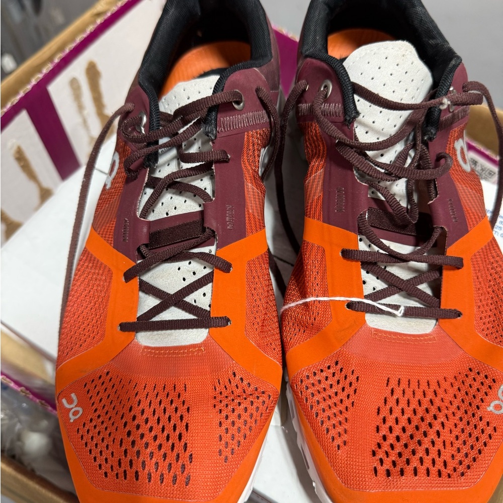 On Running Men's Orange and Maroon Athletic Shoes